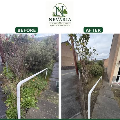 Before and after a Nevaria garden tidy-up beside steps